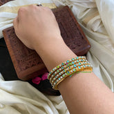 Thin Silk Thread Kundan Bangle-Green-Squares and Dot-G4946